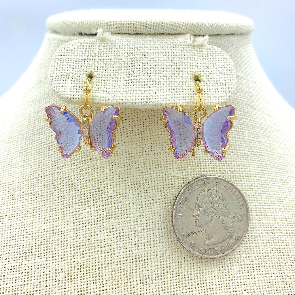 Butterfly Glass Dangle Earrings - Purple 8$